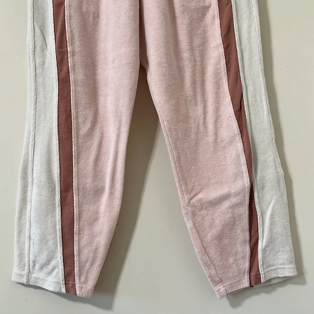 Free People Intimately Terry Cloth High Rise Pink Cream Brown Jogger Pants Sz L - Picture 3 of 8